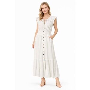 SONOMA White Textured Swiss Dot Button Front Midi Dress Women XL Ruffle Sleeves